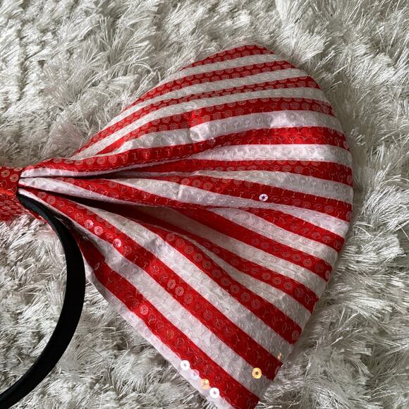 Red White Striped Oversized Bow Headband Dr Seuss Coded - Picture 4 of 6